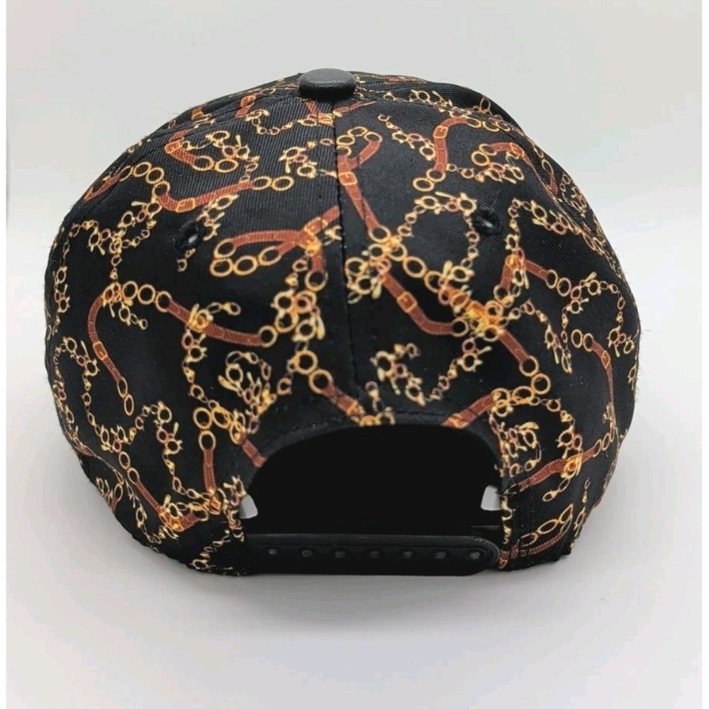 Skeleton Middle Finger Embroidered Hat Chain-Link & Black Flat Bill Snapback Cap - Picture 4 of 11